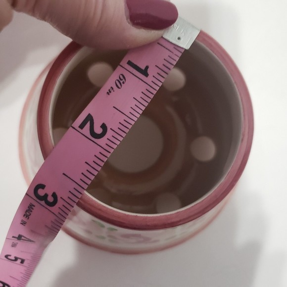 Small Candle Holder Shade Topper Waxcessories Ceramic Pink Flowers White Flaw - Picture 3 of 10